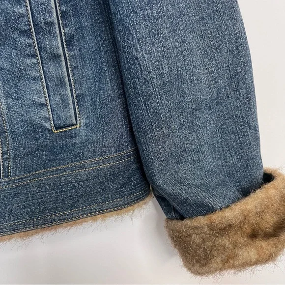 Marvin Richards Fur Lined Trucker Denim Jacket Size Large Vintage Y2K Country - Picture 5 of 16